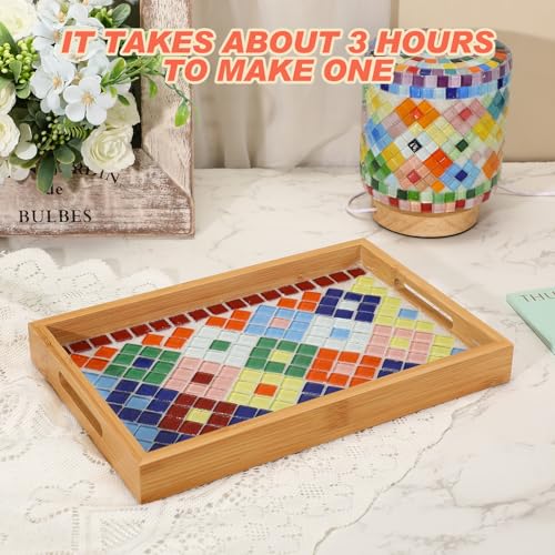 GlikCeil 300 Pcs DIY Mosaic Tiles Tray Kit 0.59 Inch Mosaic Tiles Make Your Own Mosaic Glass Tray Mosaic Crafts Materials Package for Coaster Handmade Home Decor Gifts(Color Random Mosaic Style)