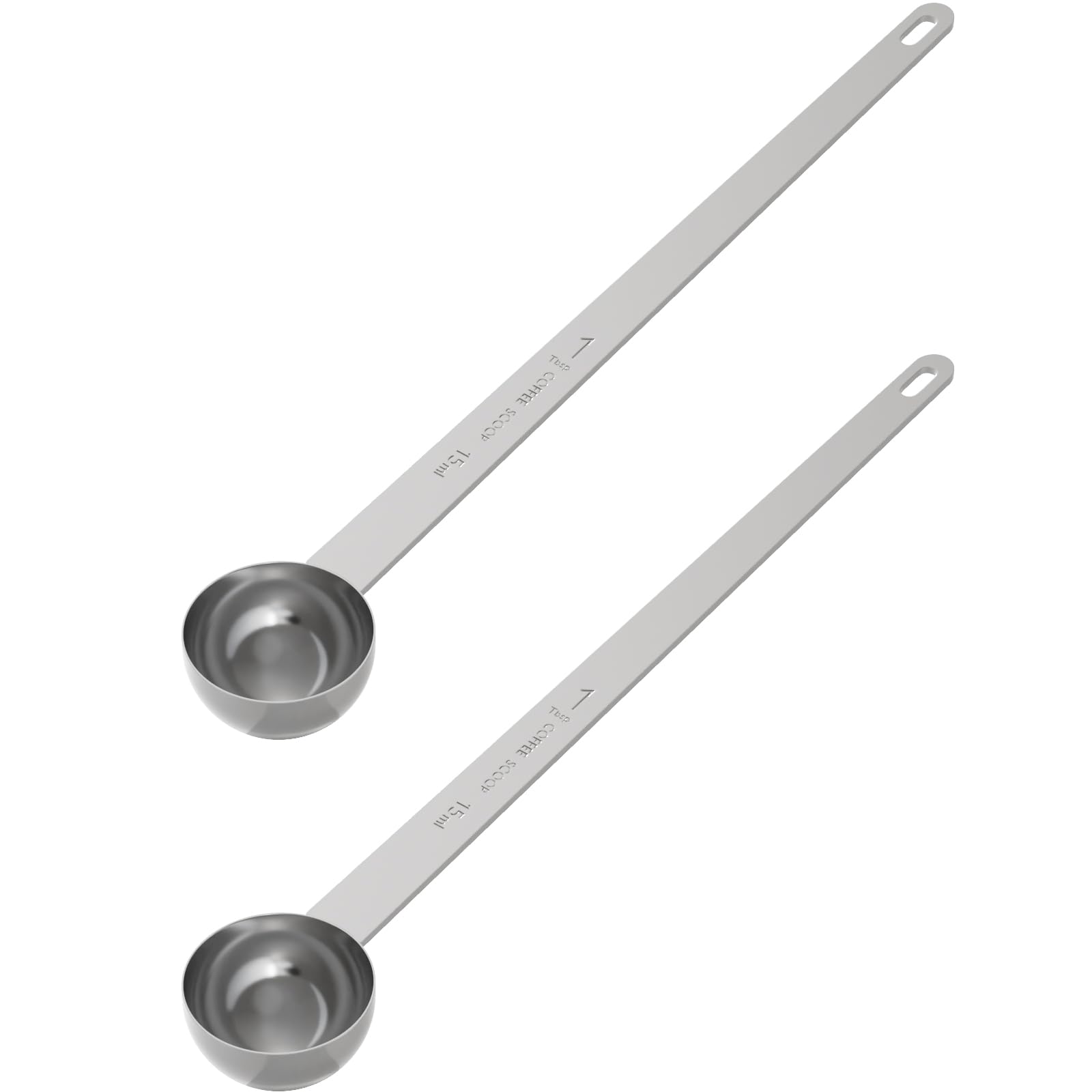 LEIFENY 2PCS 1 Tablespoon Coffee Scoop, 9" Long Handle Measuring Spoon, One tbsp (15 ml) Stainless Steel Scooper
