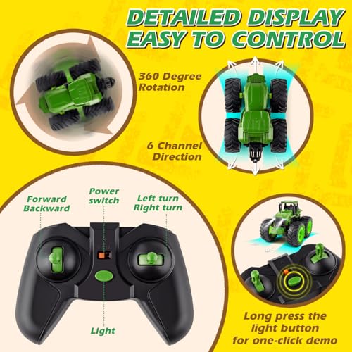 Remote Control Tractor Toys for Kids 3-5, Light Up Monster Trucks Toy for Boys 3,4,5,6,7 Year Old, Toddlers RC Farm Vehicle Toys for Ages 3-7 Years Old, Ideal Birthday Toys Gift for Boys Girls - Image 4