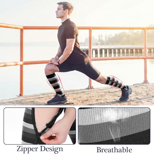 Image of Tarpop 4 Pairs Men Zipper Compression Socks Colorful 20-30mmhg Compression Stockings with Zipper for Men Women Swelling Edema