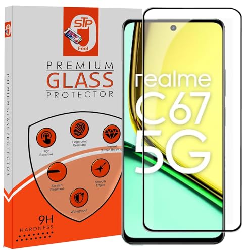 Image of STP FEEL Premium HD+ Tempered Glass Screen Protector Guard Compatible For Realme C67 5G (6.72 Inch, Pack of 1) | Edge to Edge Coverage With Easy to installation kit for Smartphone