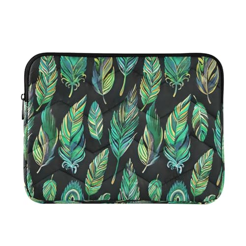 Funda para portátil 13-14 pulgadas con diseño de plumas verdes