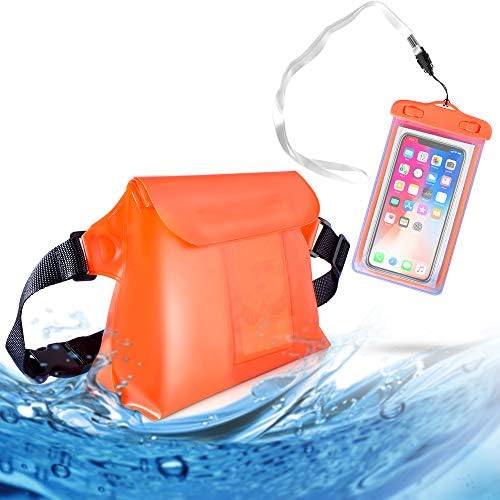 MCleanPin Larger Waterproof Pouch with 2 Inner Pockets, Snowproof Lightweight Fanny Pack 2PK, Dirtproof Dry Bag Adjustable Strap, for Swimming,Kayaking,Snorkeling,Boating,Skating(Orange&Black)