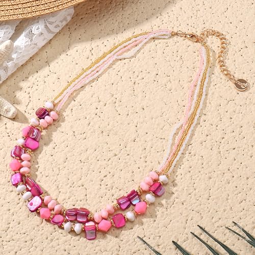Coiris Layered Shell Beaded Necklaces for Women Handmade Boho Colored Bead Choker Necklace Holiday Style Costume Jewelry for Women4