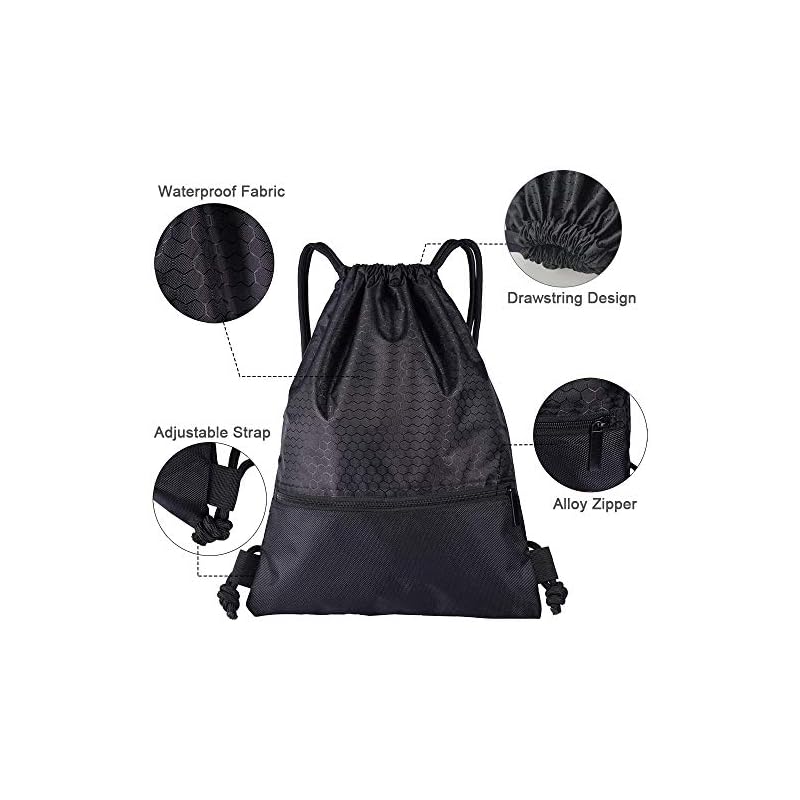 Gsogcax Drawstring Bags, 20L Waterproof Drawstring Gym Bag, Black Swimming PE Sack Drawstring Bag for School Girls Boys Backpack, Shopping Yoga School Beach Football - Image 5