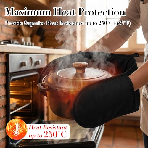 Navani Double Oven Gloves, 250°C Heat Resistant BBQ Mittens with Non-Slip Silicone Grip, 84 x 18cm Extra Long Cotton Oven Mitts for Outdoot or indoor Cooking, Baking & Grilling, Machine Washable - Image 4