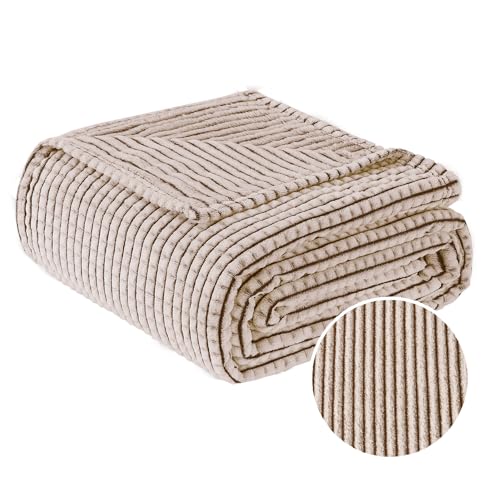 PLEASANT BOULEVARD | Fuzzy Throw Blanket Double-Sided Design Checkered Striped Waffe Lightweight Fleece Blankets for Bed and Couch Décor – Cozy, Soft, Cute for Women, Queen (90" x 90") Brown by PLEASANT BOULEVARD - Image 2