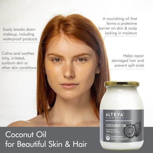 Alteya Bio Extra Virgin Kokosöl (Cocos Nucifera) 1000 ml - 100% USDA-zertifiziertes reines natürliches Körperbutter - für den Körper,der Haare und der Lippenpflege