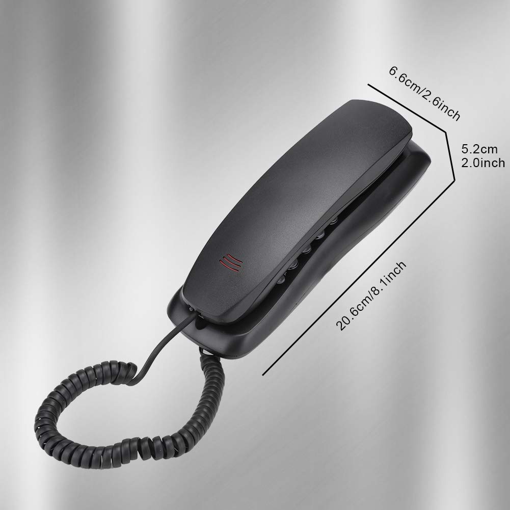 Telefon przewodowy, angielski telefon przewodowy Telefon stacjonarny, mini telefon stacjonarny Telefon ścienny do domowego biura Hotel Miejsca publiczne, energooszczędny, czarny