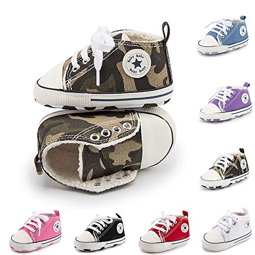 Image of Meckior Baby Girls Boys Canvas Sneakers Soft Sole High-Top Ankle Infant First Walkers Crib Shoes