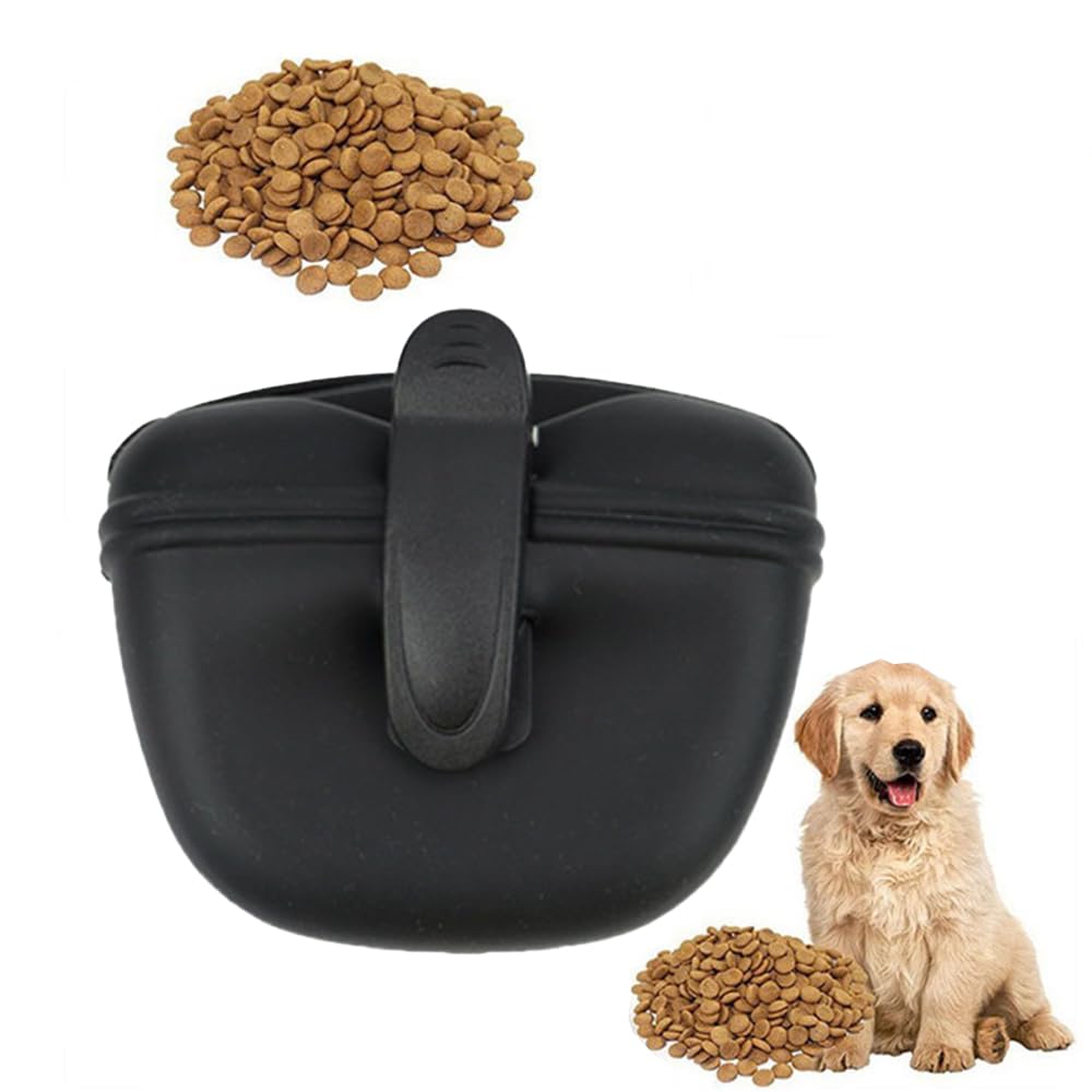 katmerio Bolsa de silicona para golosinas para perros de silicona, bolsa de entrenamiento pequeña con cierre magnético y clip para la cintura
