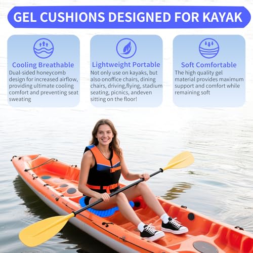 image for Srjornth Kayak Seat Cushion - Blue Cooling Gel Kayak Accessory Removab