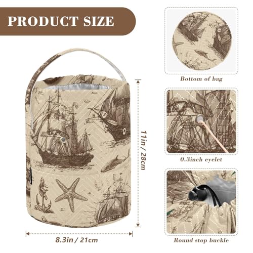 Image of Tatenale Crochet Bag Yarn Bag Knitting Project Bag with Pockets and Handle Portable Yarn Storage Organizer Tangle Free 8.3x11 InchVintage Brown Sailing Ships Starfish Anchor31