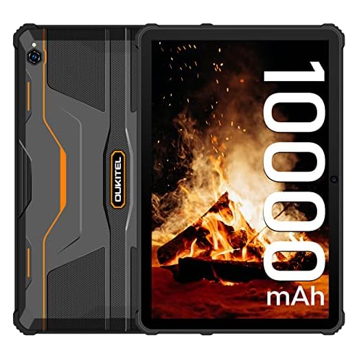OUKITEL RT1 (2022) Rugged Tablets 10.1 Pulgadas Android 11, Batería de 10000mAh, Octa-Core 4GB + 64GB 128GB Expandible IP68 IP69K Tablet PC, 16MP + 16MP Cámara, Dual 4G SIM, OTG, WiFi, Naranja