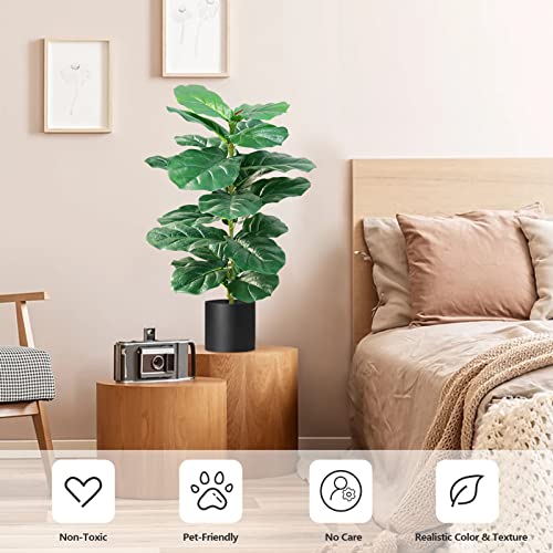 Kayfia Artificial Plants For Home Decor Indoor Faux Plant Fiddle Leaf Fig Tree 31.5" Tall With 24 Leaves & Pot Large Fake Plant For Office Modern Decoration Housewarming Gift #TOP5
