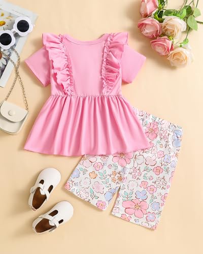 Image of Weebaby Toddler Girl Clothes Baby Summer Outfits Sleeveless Halter Top Ruffle Short Set Cute Kids Clothes Girls