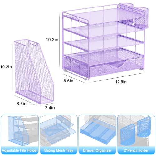 Image of gianotter 5-Tier Desk Organizer with Drawers and File Holders | Letter Trays and Pen Holders - Workspace Accessories for Office Supplies (Light Purple)