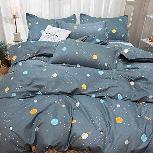 AShanlan Bettwäsche 135x200 Kinder Jungen Blau Weltraum Kinderbettwäsche | Bettbezug 135x200 mit Kissenbezug 80x80 cm, 100% Mikrofaser, Planeten & Universum Motiv, Oeko-TEX Bettwäs