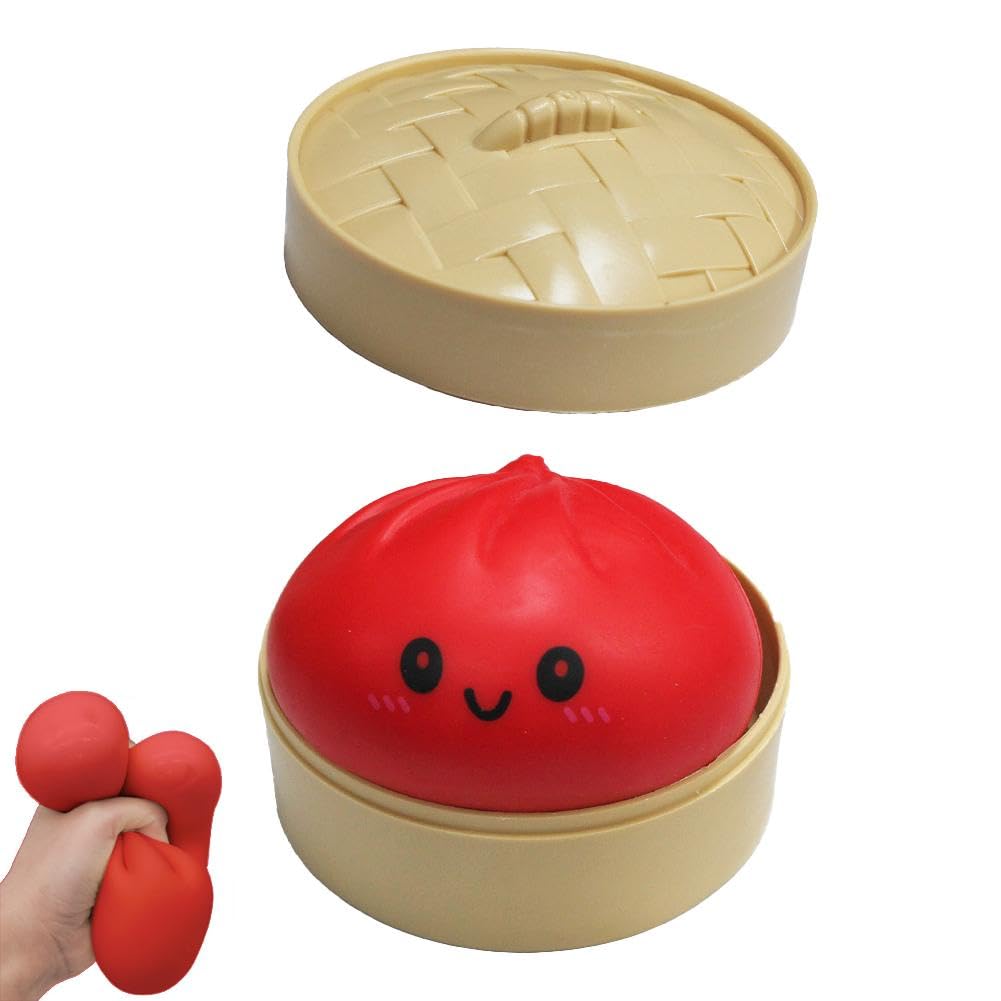 Colorful Dumpling Squishes Stress Balls with Steamer, Cute Anxiety Relief Toy, Soft Squeeze Decompression Dough for Adults, Simulation Food Squishies Bun (Glitter White, 1pcs) — view 11