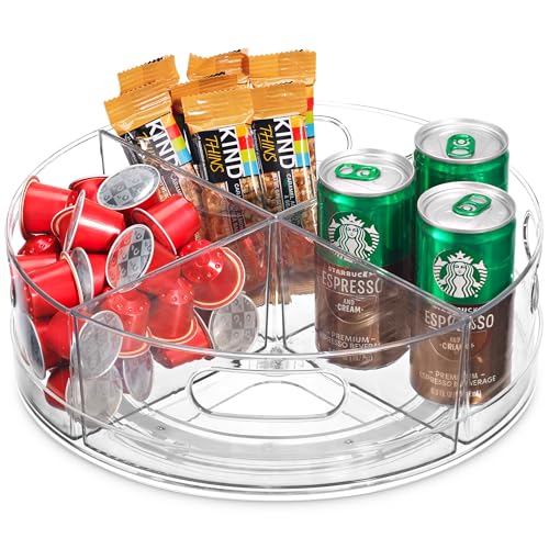 Image of Oizeir Lazy Susan Turntable - Clear Acrylic, Removable Sections, Cabinet or Counter. Great Carousel Storage for Food, Spices, Cosmetics. (4-Sections)