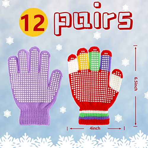 Whaline 12 Pairs Kids Anti-Skid Magic Gloves Multicolor Winter Children Anti-Slip Warm Full Fingers Knitted Gloves for Boy Girl Aged 6-12 Outdoor Sports2