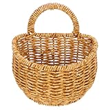 WATIIFUFU Cesta Colgante de Cocina Pequeña Cesta de Almacenamiento Tejida Mano Diseño Rústico de Imitación Ratán para Baño y Cocina Decorativa y Práctica con Asa Integrada para Hogares y