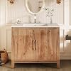 39 Bathroom Vanity with Sink Combo Farmhouse Bathroom Vanity with Storage Single Sink Bathroom Vanity with High Gloss Wood Grain Yellow Oak