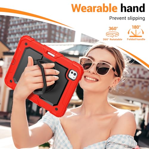 Coque iPad Pro 11 M5 M4 avec porte stylet béquille rotative rouge