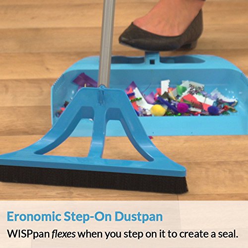 WISPsystem Angle One-Handed Broom with Dustpan and Telescopic Handle w/Electrostatic Bristles Red
