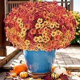 13 Bundles Artificial Fall Flowers Fake Mums for Outdoor(Orange Mixed)