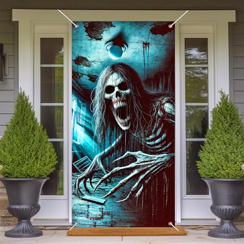 Image of BlissYard Halloween Door Cover Shadow Ghoul Boo 35x71 Inch Polyester | Door Banner, Wall Hanging | Shadow Ghoul Entry Decor, Boo Party Backdrop | Porch, Hallway, Photo Area (Spooky Art)