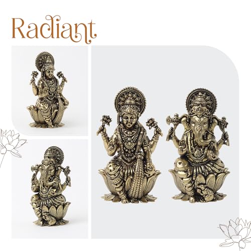 Image of Habere India-All the Cultures Fabricating India Brass Lakshmi Ganesh Idol Set for Pooja Room | Pure Brass Lakshmi Ganesh Murti for Home | Decorative Statue for Mandir (Design02: L4 x W3 x H6.5 cm)