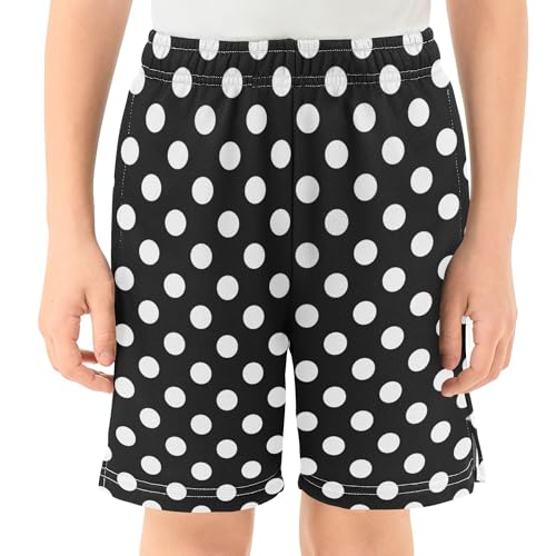 Polka Dot Pattern in Black and White Boy Casual Shorts Athletic Shorts Pants with Pockets3
