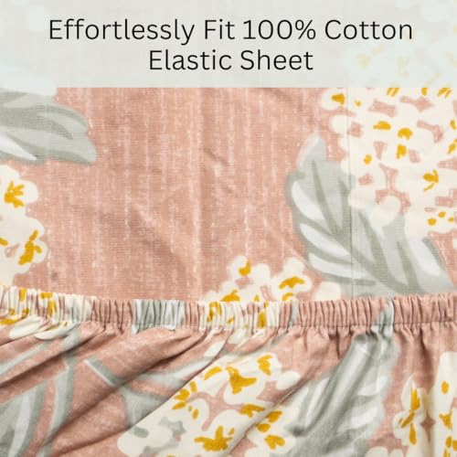 Image of Amazon Brand - Umi Cotton Fitted Bedsheet, Queen Size 78x60 Inches, Elastic Fit Bed Sheet, 10 Inch Deep Pocket, Soft Breathable Bedding, Durable Easy Care, with Pillow Cover-Rustic Garden-Rust