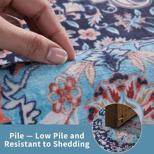 Tapete Boho Floral Lavable Azul 3 x 5 pies miniatura 6