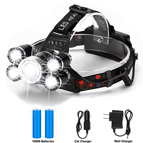 Headlamp, Binwo LED Headlamp Rechargeable Headlamp, CREE 5000 Lumens Brightest Zoomable Head Lamp Flashlight Headlight, IPX45 HeadLamps Best for Camping, Outdoors, Adults