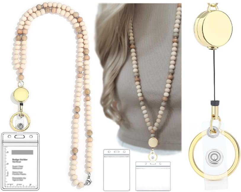 SAM & LORI Lanyards for Id Badges Teacher Lanyard With Id Holder Retractable Lanyards Beaded Cute Key Chain Keychain Women Cruise Ship Cards