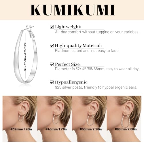 KUMIKUMI Silver Hoop Earrings for Women,Oval Hypoallergenic Sterling Silver Hoop Earrings Lightwieght Large Hoops Earring for Women Gifts2