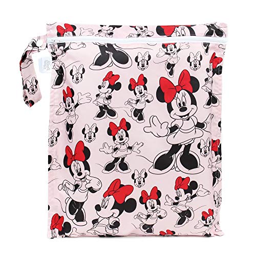Bumkins Waterproof Wet Bag, Disney Washable, Reusable for Travel, Beach, Pool, Stroller, Diapers, Dirty Gym Clothes, Wet Swimsuits, Toiletries, 12x14  Minnie Mouse