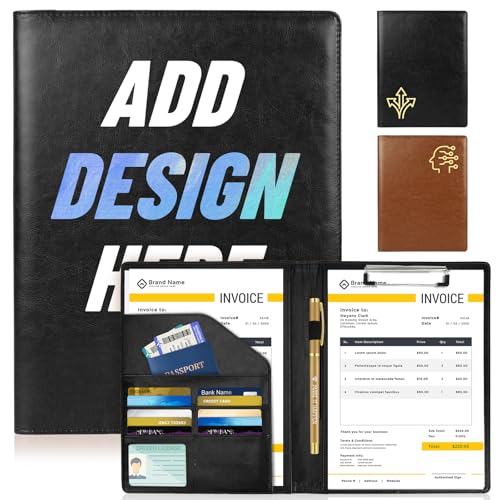 ENOMY Personalisiert Konferenzmappe A4 Ledermappe Schreibmappe mit Gravur für Dokumente Professional Arbeitsmappe als Firmengeschenk Schwarz