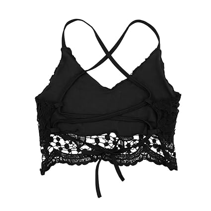 Generic New Sexy Women Crop Top Crochet Lace Deep V Neck Spaghetti Strap Backless Tank Camisole Bralette Black/White/