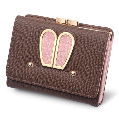 Cute Wallets for Women Girls Wallet for Teens Small Card Holder Wallet Leather Trifold Change Purse Ladies Mini Short Coin Purse (Brown)