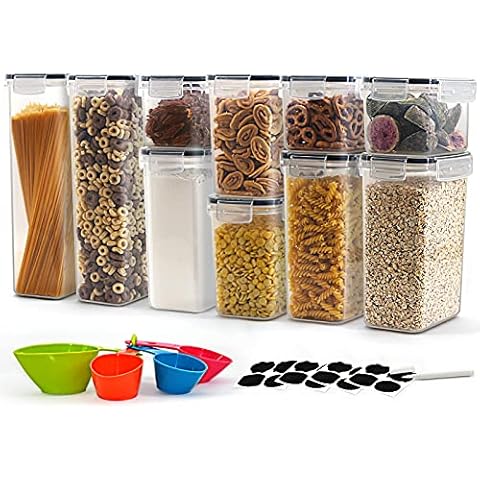 Juego de 10 Piezas de Recipientes de Botes Cocina Almacenaje de Plástico de Alimentos Sellados con Tapa Cover
