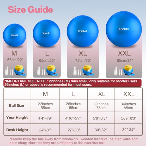 Image of kisnbld Exercise Ball, Extra Thick Yoga Ball for Workout Pregnancy Stability, 4 Sizes Anti-Burst Balance Ball with Foot Pump - Heavy Duty Fitness Ball Chair for Office, Home & Gym