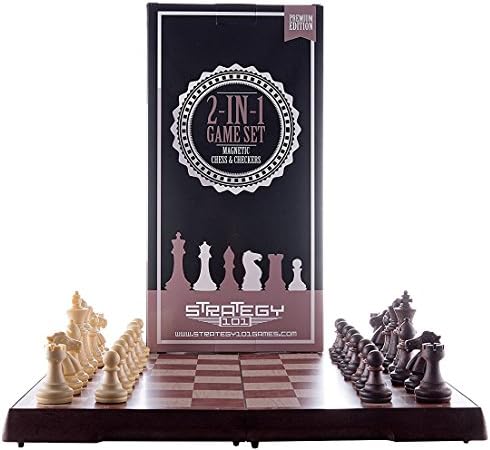 Checkers Game Board - 2 in 1 Folding and Magnetic Chess Game. Great for Travel Chess Set Strategy Game is 12.5 x 12.5, International Chess Set