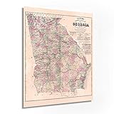 HISTORIX Vintage 1864 Map of Georgia Poster - 24x30 Inch Vintage Map of Georgia Wall Art - Vintage Georgia Map Showing Counties, Railways, Stations, Villages, Mills - Georgia State Wall Map