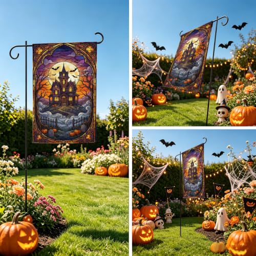 Haunted House Pumpkin Halloween Garden Flag 12×18 Inch Double Sided Decor - image 5