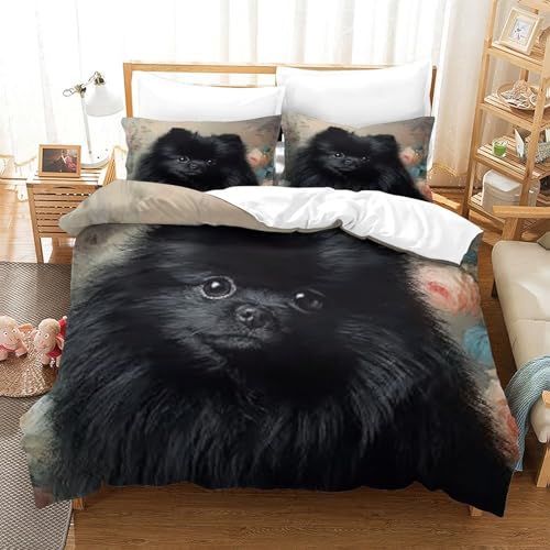 Linge de lit chien noir 140x200 microfibre 3D confortable - 3