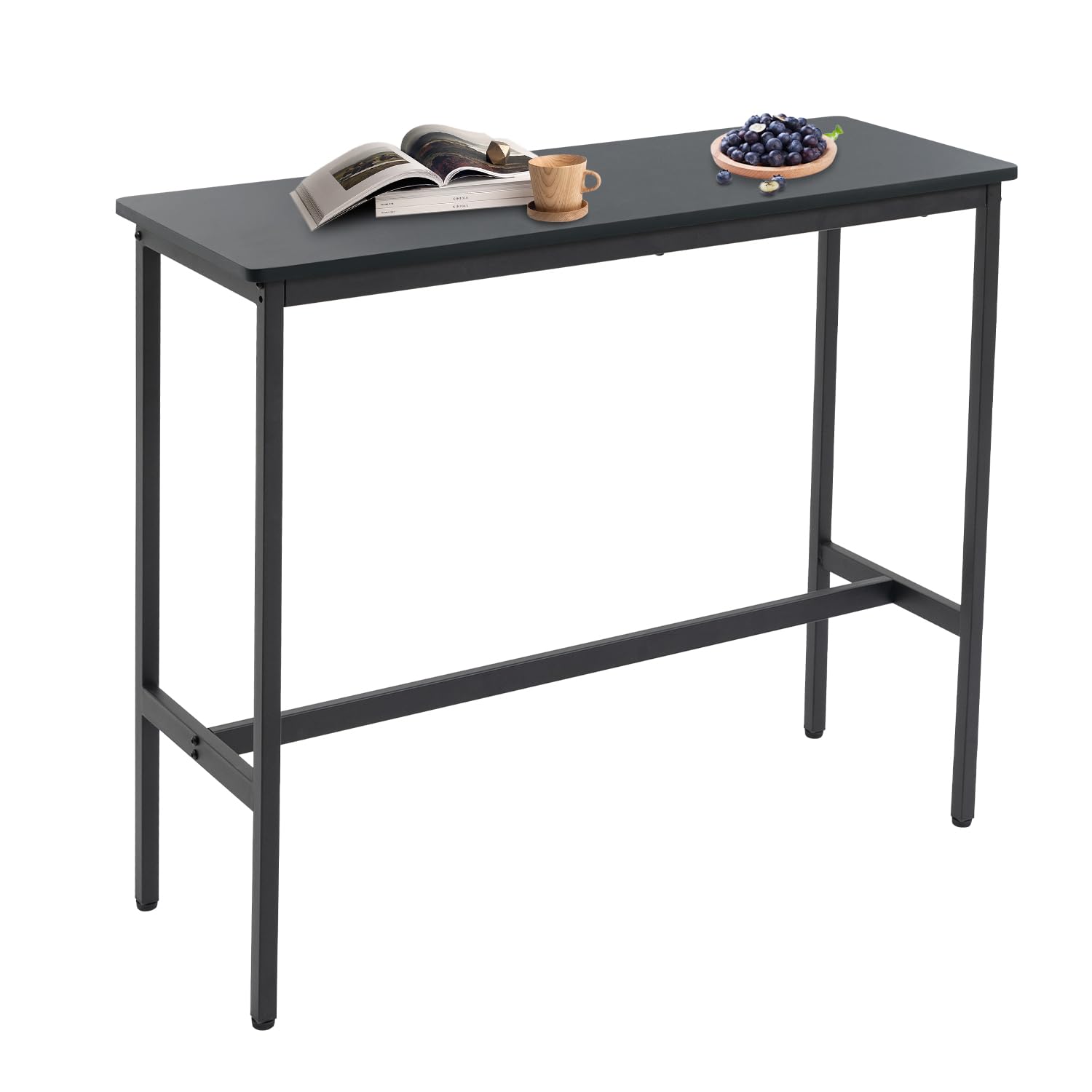 TUOMUR 44.5" Sofa Table, Bar Height Pub Table, Narrow Entryway Table, Narrow Rectangular High Top Console Table with MDF and Black Metal Legs for