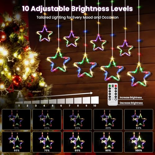 DazSpirit LED Curtain Star String Lights, 12 Stars 3.5m 144 LED Christmas Star Window Light, Remote 8 Modes, Waterproof - Image 4